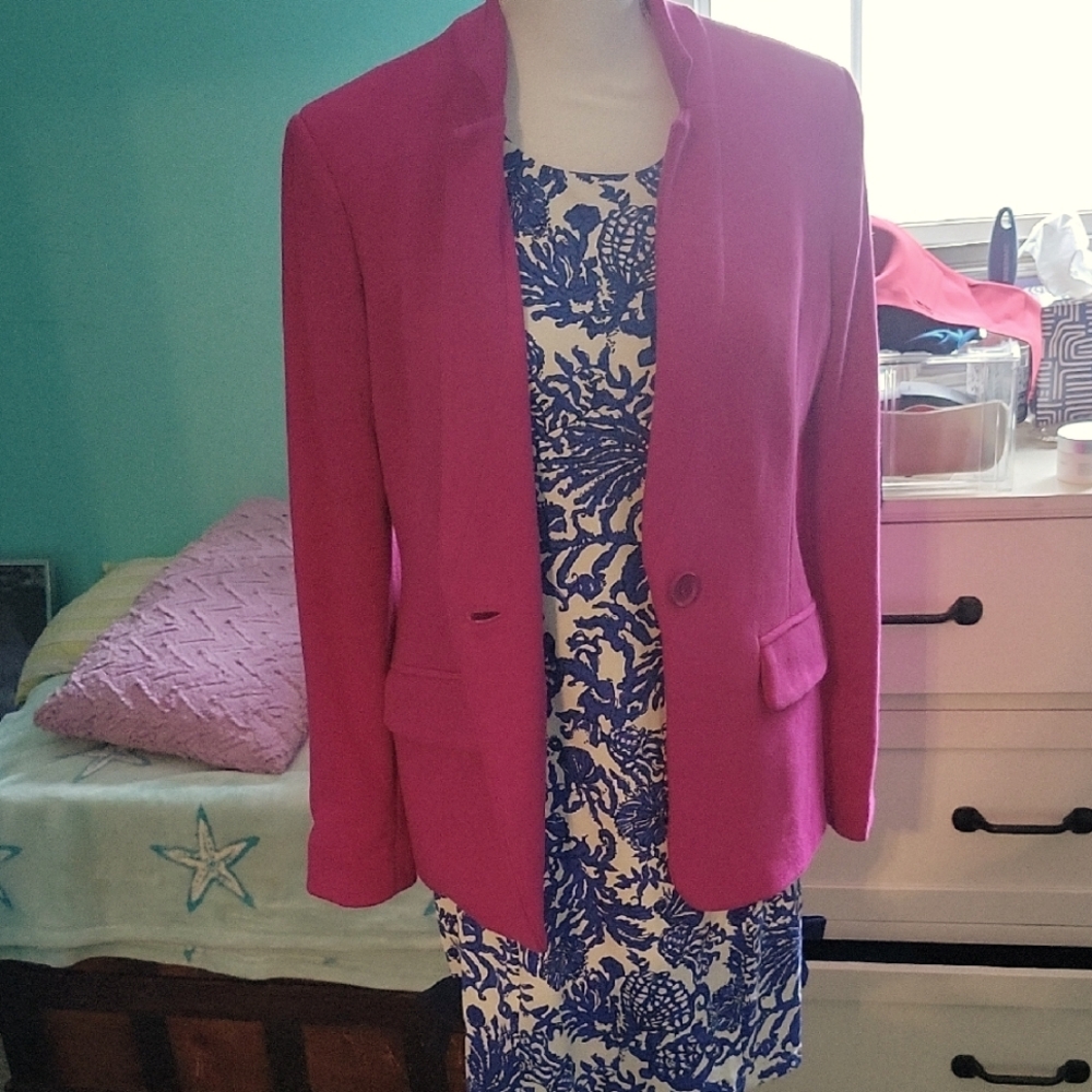 Gibson Neon Berry and White Polka Dot On Inside Blazer Sz M